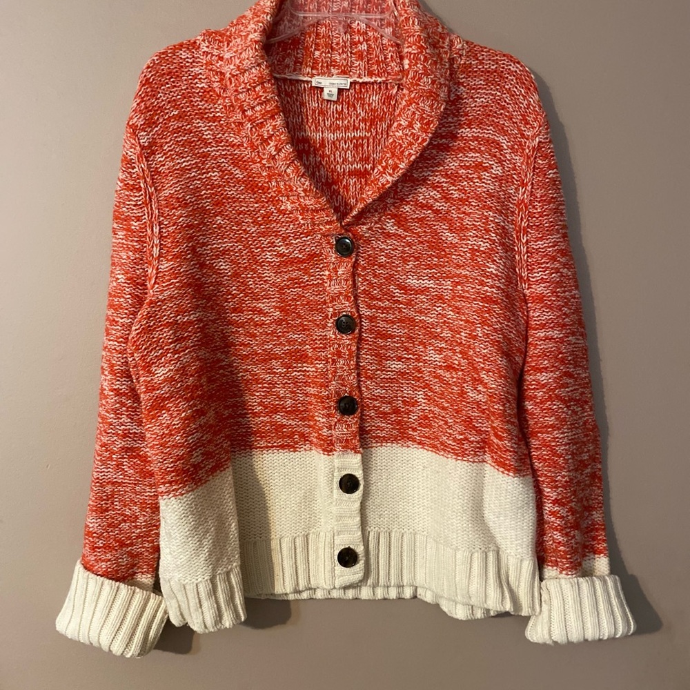 GAP Marled Red and Cream Shawl Collar Cardigan